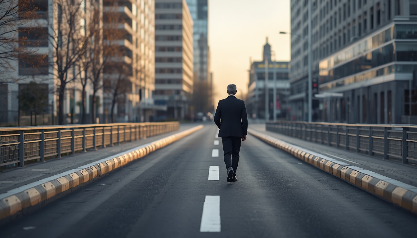 Timingeigraceful professional walking along a balanced daily route